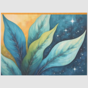 Papel De Seda Azul Verde deixa Ouro Sol e estrelas