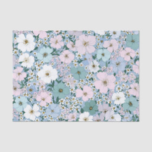 Papel De Seda Azul Verde Rosa Ditsy Pastel Boho Vintage Floral