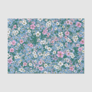 Papel De Seda Azul Verde Rosa Ditsy Pastel Boho Vintage Floral