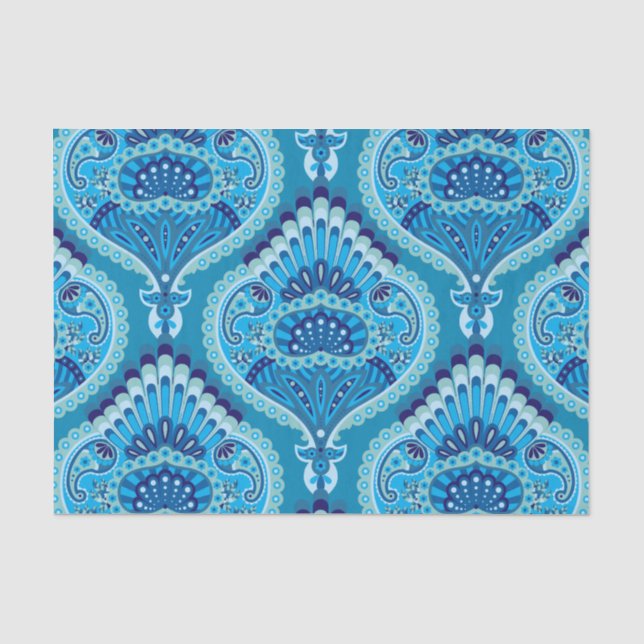 Papel De Seda Azulado - Paisley Emplumado (Frente )