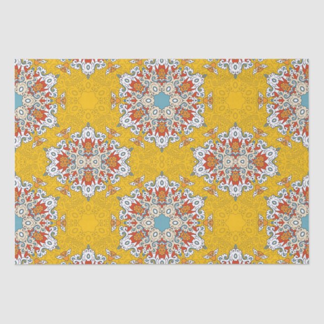 Papel De Seda Azulejo Amarelo árabe Boho Elegante geométrico mar (Frente )
