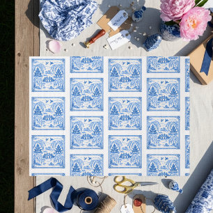 Papel De Seda Azulejo Azul de Porcelana Falsa Chinoiserie Willow