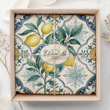 Azulejo Azul Francês País Padrão Limão Monograma