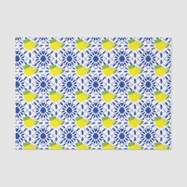 Papel De Seda Azulejo de Limão Geométrico Azul (Frente )
