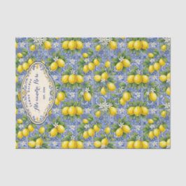 Papel De Seda Azulejo de Nome Monograma Limão Azul País Francês 