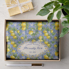 Papel De Seda Azulejo de Nome Monograma Limão Azul País Francês 