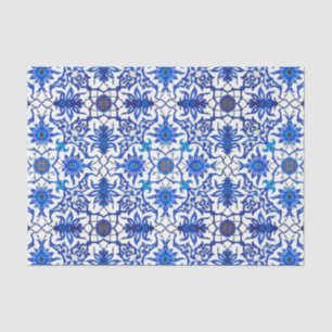 Papel De Seda Azulejo do chinês de Nouveau da arte - azuis