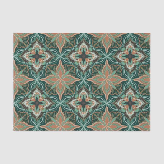 Papel De Seda Azulejo Floral Teal Marroquino (Frente )