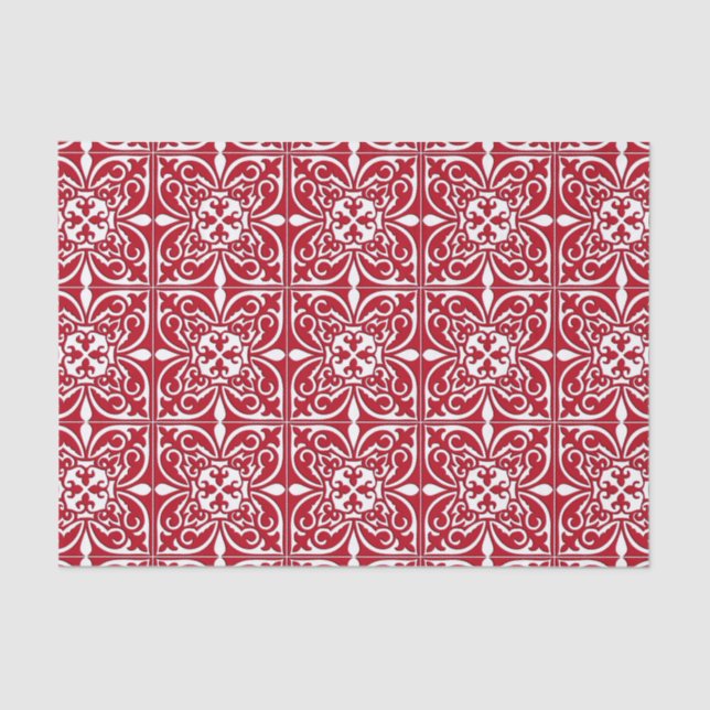 Papel De Seda Azulejo marroquino - vermelho escuro e branco (Frente )