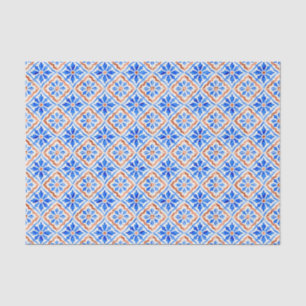 Papel De Seda Azulejo Mediterrâneo Amalfi Costeiro Geométrico