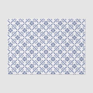 Papel De Seda Azulejo Mediterrâneo com Padrão Azul Branco