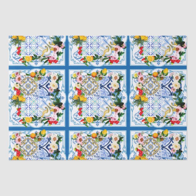 Papel De Seda Azulejos do Mediterrâneo, majolica, estilo Sicilia (Frente )