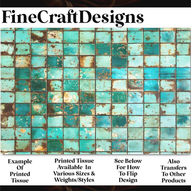Papel De Seda Azulejos Envelhecidos Turquesa Verde Água Grid Dec (Criador carregado)
