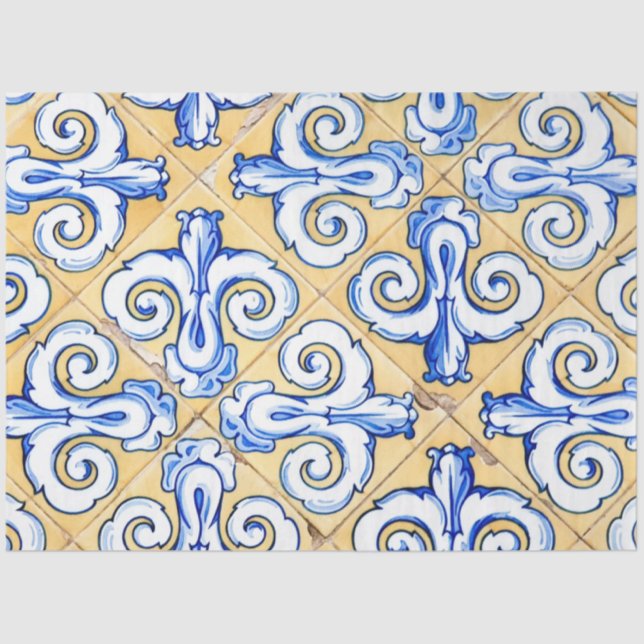 Papel De Seda Azulejos Espanhóis - Azulejo Azul, Amarelo e Branc (Frente )