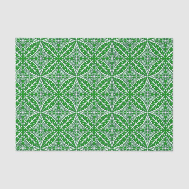Papel De Seda Azulejos marroquinos - verde esmeralda e branco (Frente )