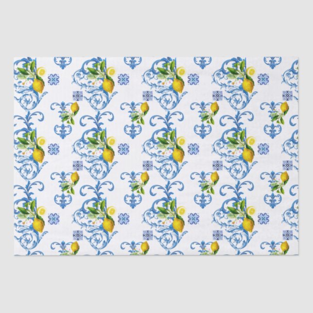 Papel De Seda Azulejos mediterrânicos, majolica, estilo Sicilian (Frente )