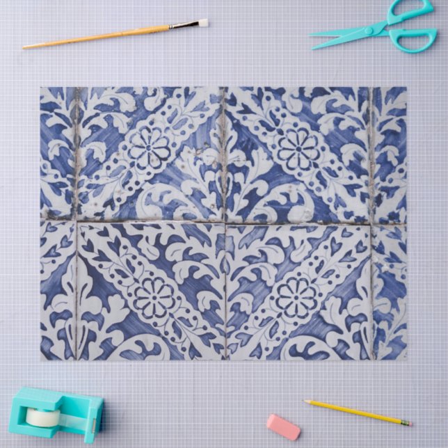 Papel De Seda Azulejos Portugueses - Azulejo Azul e Branco Flora (Arte )