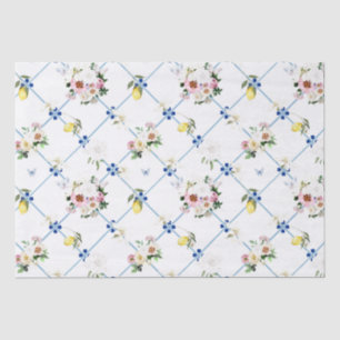 Papel De Seda Azulejos sicilianos, mosaico, flores, limão,