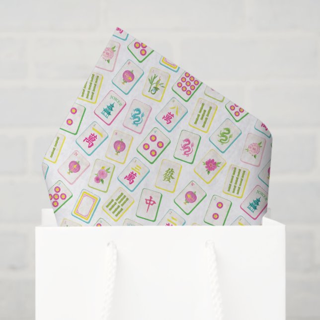 Papel De Seda Azulejos Watercolor Bright Mahjong (Sacola de presentes)