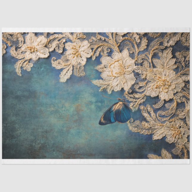 Papel De Seda Azure Allure, Butterfly Patina & Embroiderada (Frente )