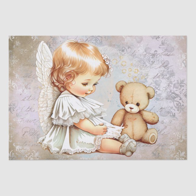 Papel De Seda Baby Angel e Teddy Bear Watercolor (Frente )