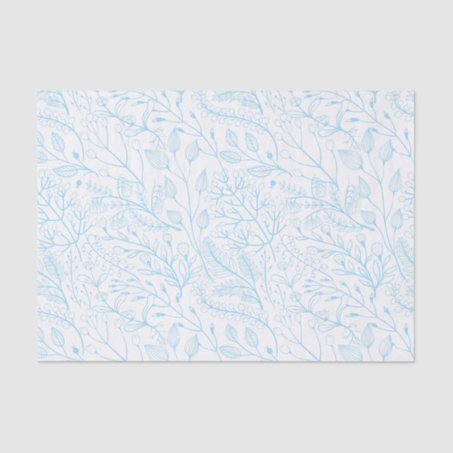 Papel De Seda Baby Pastel Azul Claro Floral Elegante Casamento   (Frente )