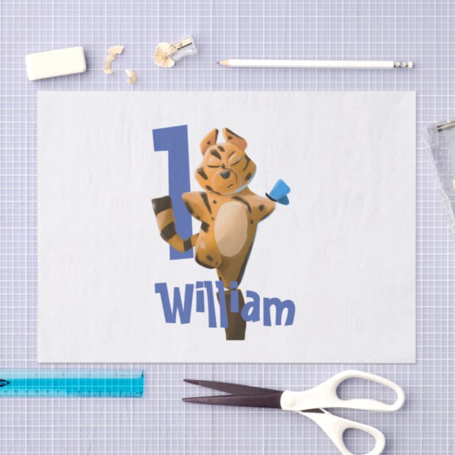 Papel De Seda Baby Tiger Xadrez Primeiro Aniversário (Arte )