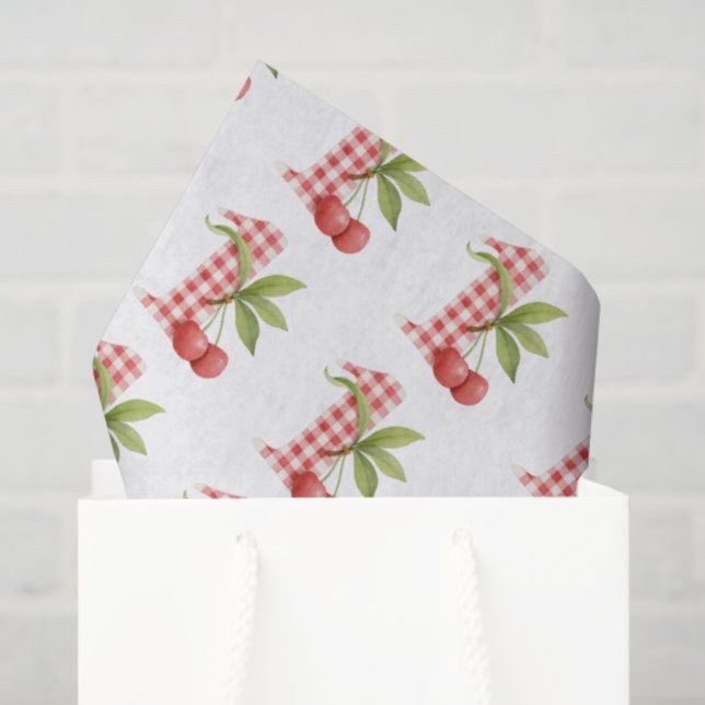 Papel De Seda Baby's Cherry First Red Gingham Birthday (Sacola de presentes)