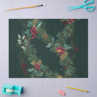 Papel De Seda Bagas Burgundy & Dourado sobre Verde Floresta