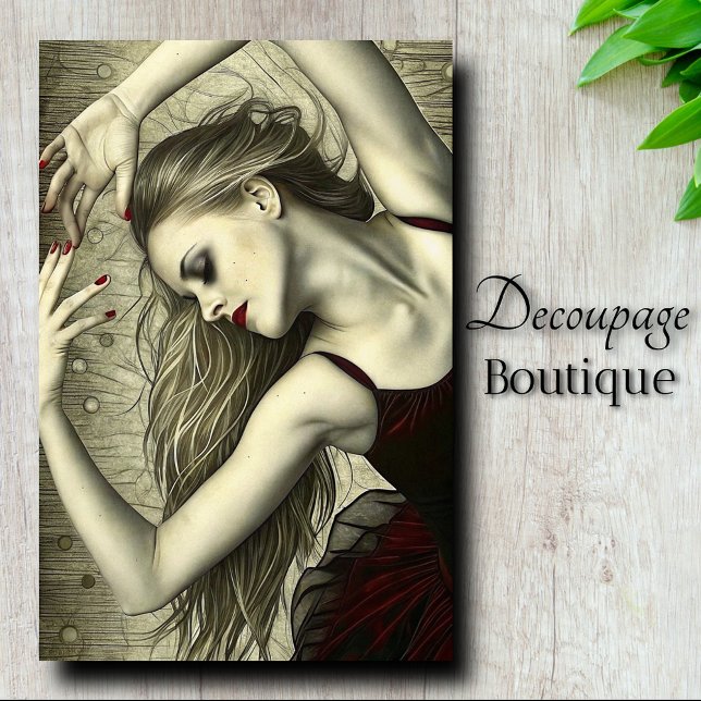 Papel De Seda Bailarina Vermelha Gótica Decoupage (Gothic Red Ballerina Dancer Decoupage Tissue Paper)