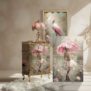 Papel De Seda Bailarina vintage, penas e renda, Lago Lotus