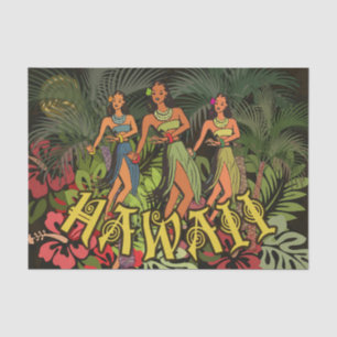 Papel De Seda Bailarinas de Hula Havaianas Vintage Árvore de Pal