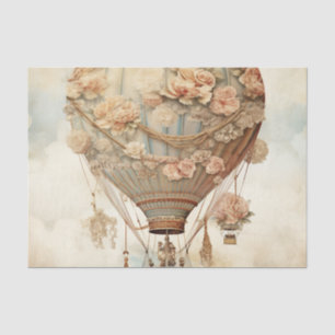 Papel De Seda Balão de Ar Quente Azul Floral Azul Vintage Steamp