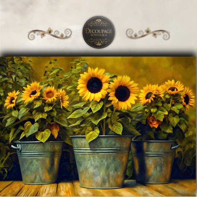 Papel De Seda Balde de Girassóis Rústicos Decoupage (Rustic Sunflower Bucket Decoupage Tissue Paper)