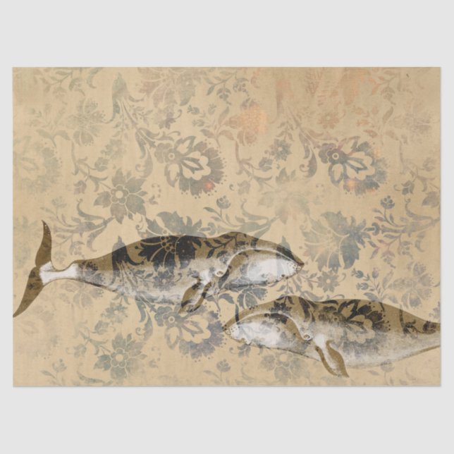 Papel De Seda Baleias e Decoupage Floral Abstrato (Frente )