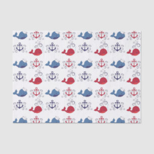 Papel De Seda Baleias Vermelhas e Azuis e Anchor