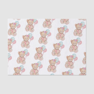 Papel De Seda Balões Cor-de-Rosa e Azul e Bebê Urso Teddy