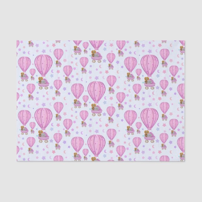 Papel De Seda Balões de Ar Quente Rosa Bebê (Frente )