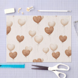 Papel De Seda Balões de Coração Marrom Creme Amor no Ar