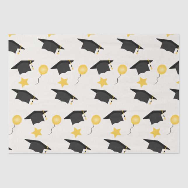 Papel De Seda Balões De Graduação E Estrelas Amarelo Preto (Frente )