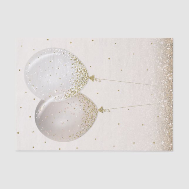 Papel De Seda Balões do Partido Glitter Dourados Rosa, Esparsos (Frente )