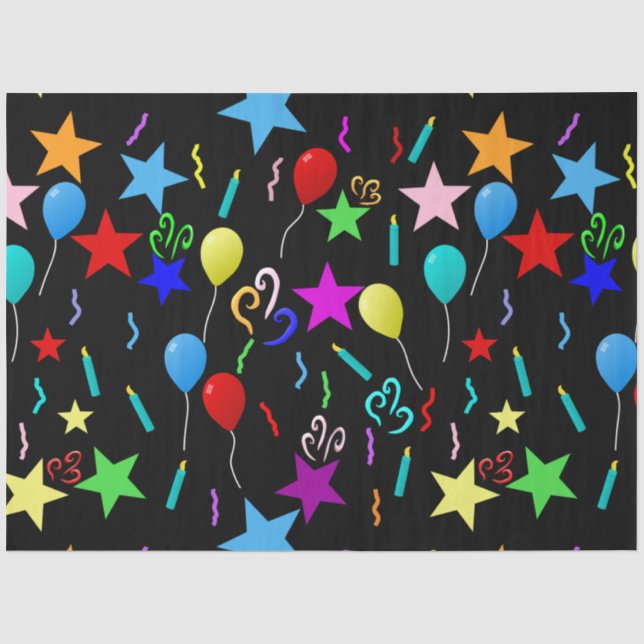 Papel De Seda Balões e estrelas de festa coloridos (Frente )