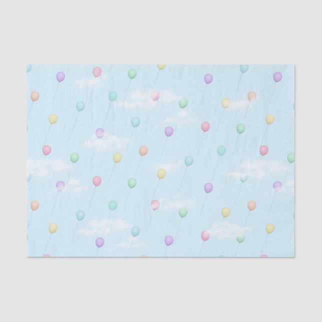 Papel De Seda Balões Voando no Céu Azul Com Nuvens (Frente )