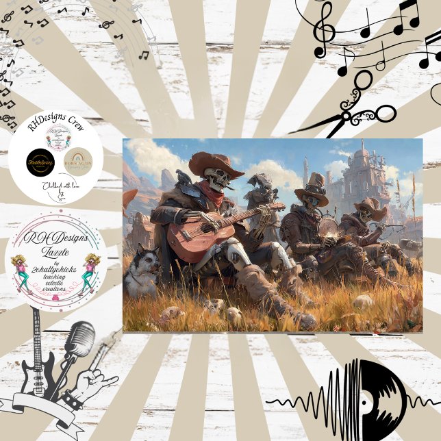 Papel De Seda Banda de Cowboy Esqueleto Decoupage Penugem Funk (Criador carregado)