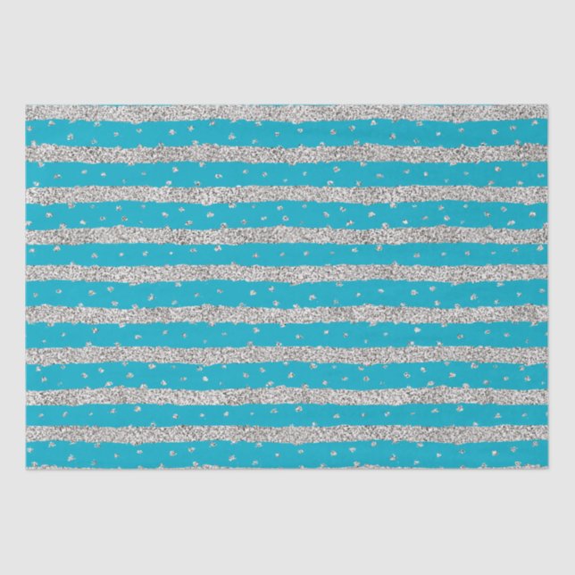 Papel De Seda Bandas de Confetti de Prata Azul Aqua (Frente )