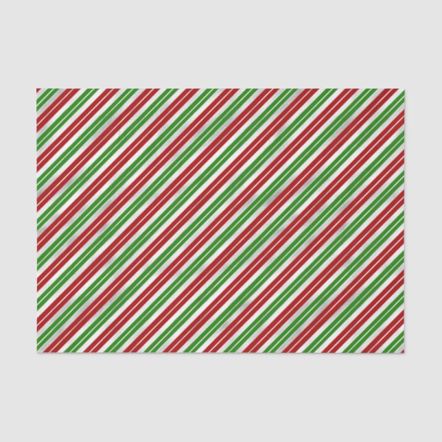 Papel De Seda Bandas de Natal Vermelhas, Verdes e Prateadas (Frente )