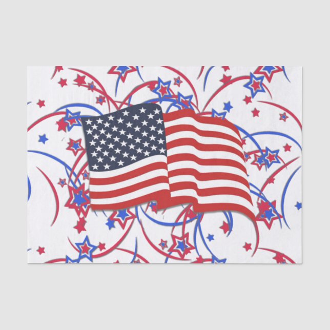 Papel De Seda Bandeira Americana e Fogos de Artifício (Frente )