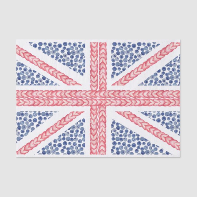 Papel De Seda Bandeira Britânica Watercolor Fruta Union Jack (Frente )
