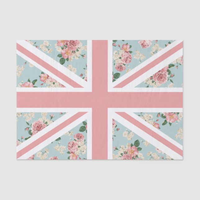 Papel De Seda Bandeira inglesa de Union Jack dos rosas (Frente )