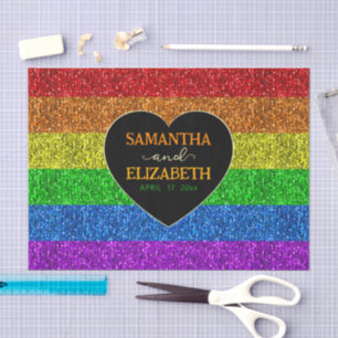 Papel De Seda Bandeira LGBT coração arco-íris faísca gay casamen